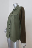 Dries Van Noten Contrast Sleeve Army Shirt Olive Cotton Size 44 Long Sleeve Top - Celebrity Owned
