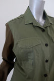 Dries Van Noten Contrast Sleeve Army Shirt Olive Cotton Size 44 Long Sleeve Top - Celebrity Owned