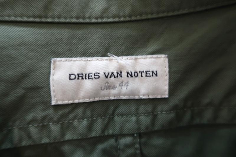Dries Van Noten Contrast Sleeve Army Shirt Olive Cotton Size 44 Long Sleeve Top - Celebrity Owned