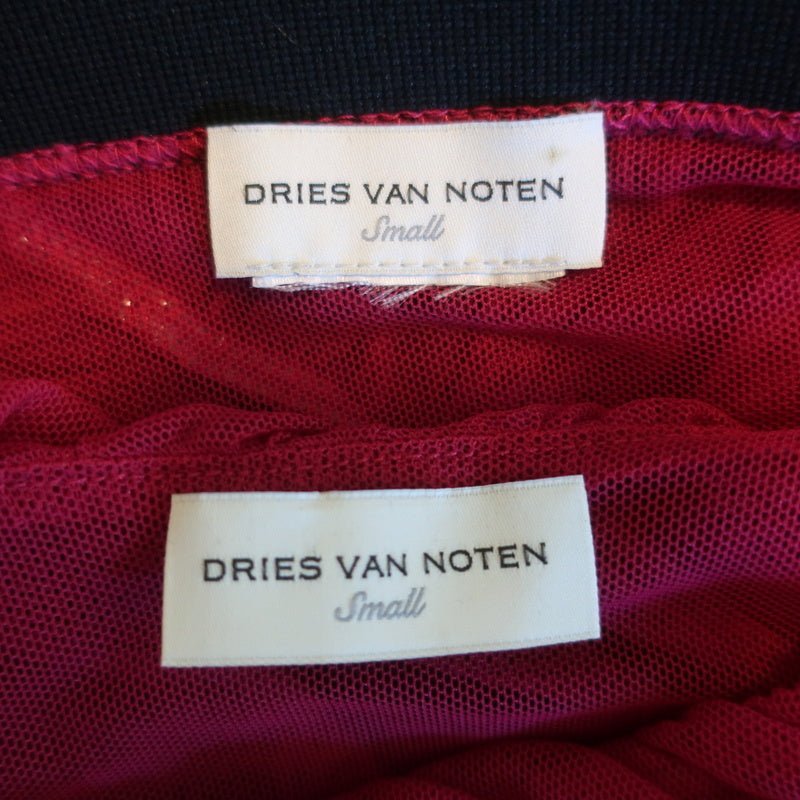 Dries Van Noten Ruched Mesh Top and Midi Skirt Set Fuchsia Size Small - Celebrity Owned