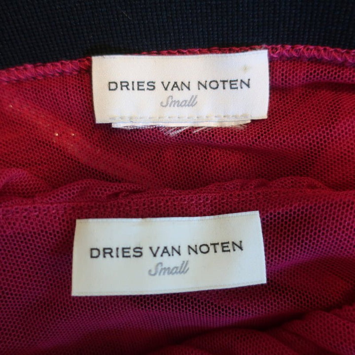 Dries Van Noten Ruched Mesh Top and Midi Skirt Set Fuchsia Size Small - Celebrity Owned