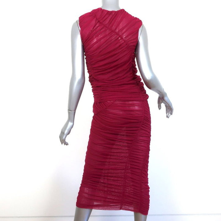 Dries Van Noten Ruched Mesh Top and Midi Skirt Set Fuchsia Size Small - Celebrity Owned