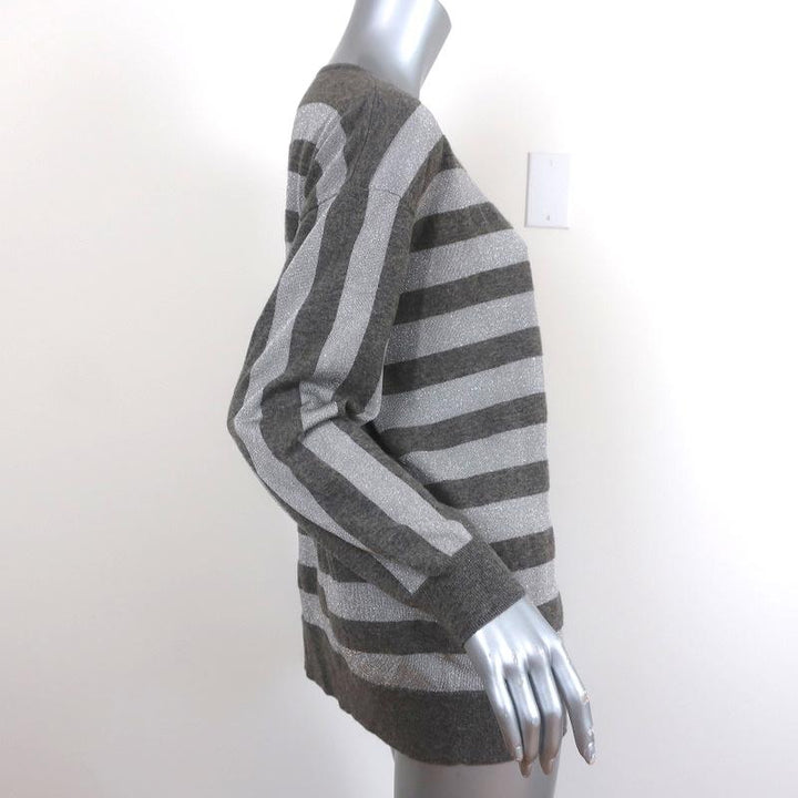 Dries Van Noten Sweater Silver/Gray Metallic Striped Knit Pullover Size Medium - Celebrity Owned