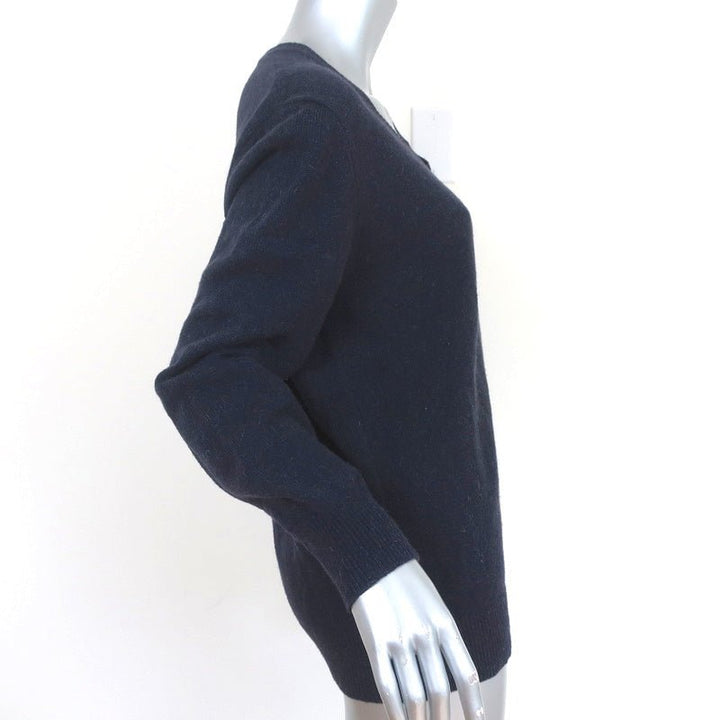 Dries Van Noten V-Neck Pullover Sweater Navy Alpaca-Blend Size Large - Celebrity Owned