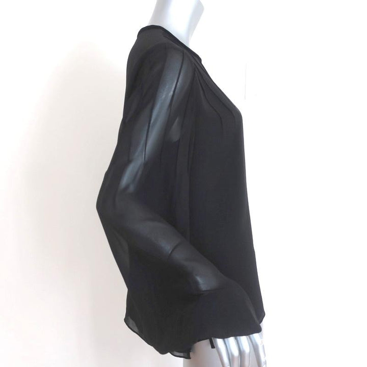 Elizabeth and James Blouse Black Velvet-Trim Pintucked Chiffon Size Medium - Celebrity Owned