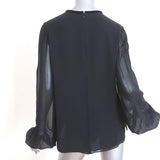 Elizabeth and James Blouse Black Velvet-Trim Pintucked Chiffon Size Medium - Celebrity Owned