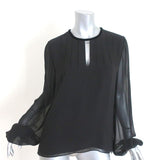 Elizabeth and James Blouse Black Velvet-Trim Pintucked Chiffon Size Medium - Celebrity Owned