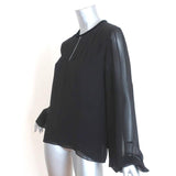 Elizabeth and James Blouse Black Velvet-Trim Pintucked Chiffon Size Medium - Celebrity Owned