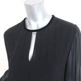 Elizabeth and James Blouse Black Velvet-Trim Pintucked Chiffon Size Medium - Celebrity Owned