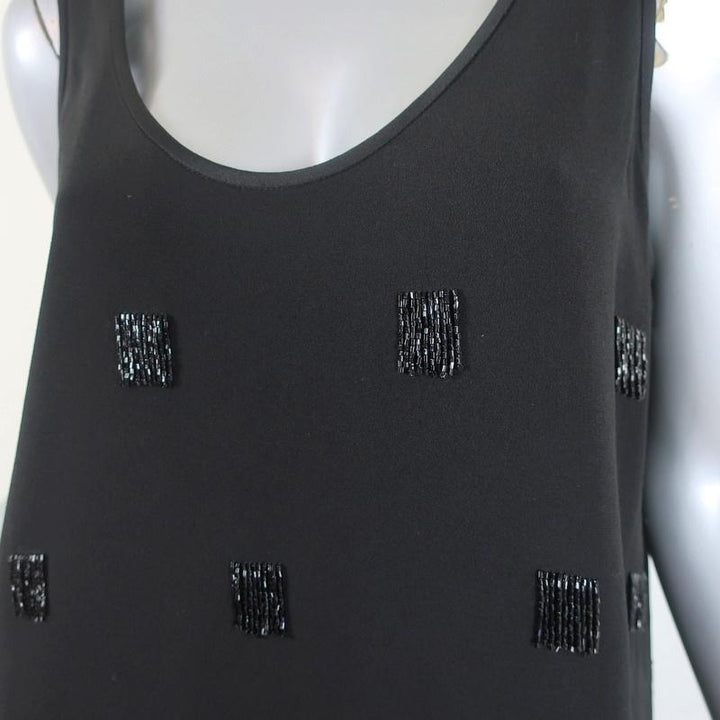 Elizabeth and James Mini Dress Greene Black Beaded Crepe Size 6 Sleeveless Shift - Celebrity Owned