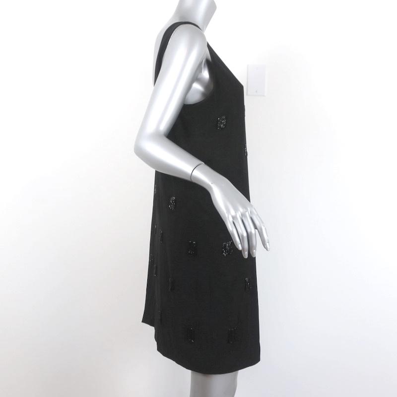 Elizabeth and James Mini Dress Greene Black Beaded Crepe Size 6 Sleeveless Shift - Celebrity Owned