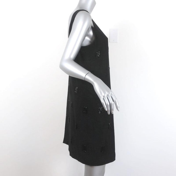 Elizabeth and James Mini Dress Greene Black Beaded Crepe Size 6 Sleeveless Shift - Celebrity Owned
