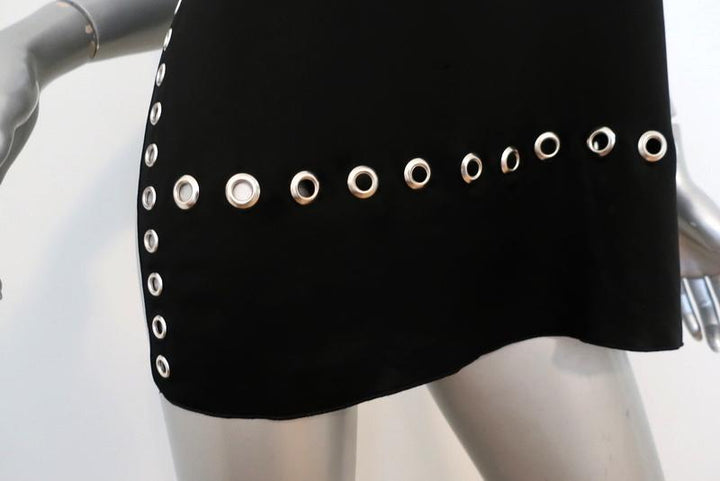 Elizabeth and James Top Khan Black Grommet-Trim Satin Crepe Size Extra Small - Celebrity Owned