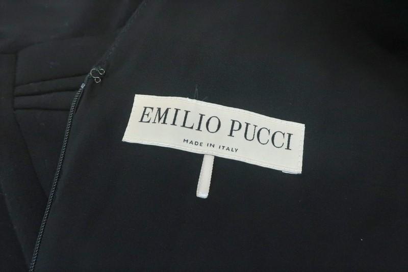 Emilio Pucci Dress Black Ruffled Stretch Wool Crepe Size US 12 Cap Sleeve Mini FR - FC13 - Celebrity Owned
