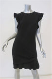 Emilio Pucci Dress Black Ruffled Stretch Wool Crepe Size US 12 Cap Sleeve Mini FR - FC13 - Celebrity Owned