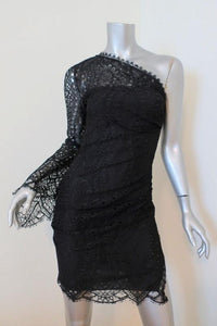 Emilio Pucci One Shoulder Lace Dress Black Size 40 US 6 Side-Zip Mini - Celebrity Owned
