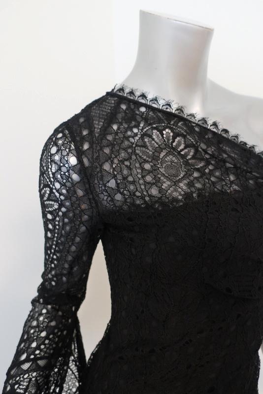 Emilio Pucci One Shoulder Lace Dress Black Size 40 US 6 Side-Zip Mini - Celebrity Owned