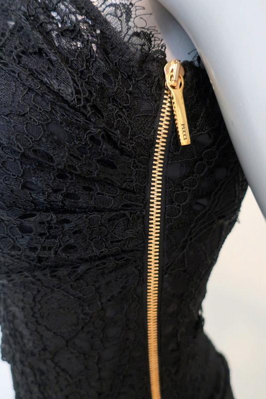 Emilio Pucci One Shoulder Lace Dress Black Size 40 US 6 Side-Zip Mini - Celebrity Owned