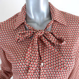 Equipment Blouse Beige/Red Printed Stretch Silk Size Small Tie Neck Shirt - Celebrity Owned