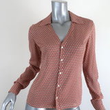 Equipment Blouse Beige/Red Printed Stretch Silk Size Small Tie Neck Shirt - Celebrity Owned