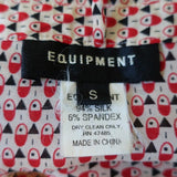Equipment Blouse Beige/Red Printed Stretch Silk Size Small Tie Neck Shirt - Celebrity Owned