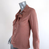 Equipment Blouse Beige/Red Printed Stretch Silk Size Small Tie Neck Shirt - Celebrity Owned