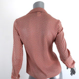 Equipment Blouse Beige/Red Printed Stretch Silk Size Small Tie Neck Shirt - Celebrity Owned