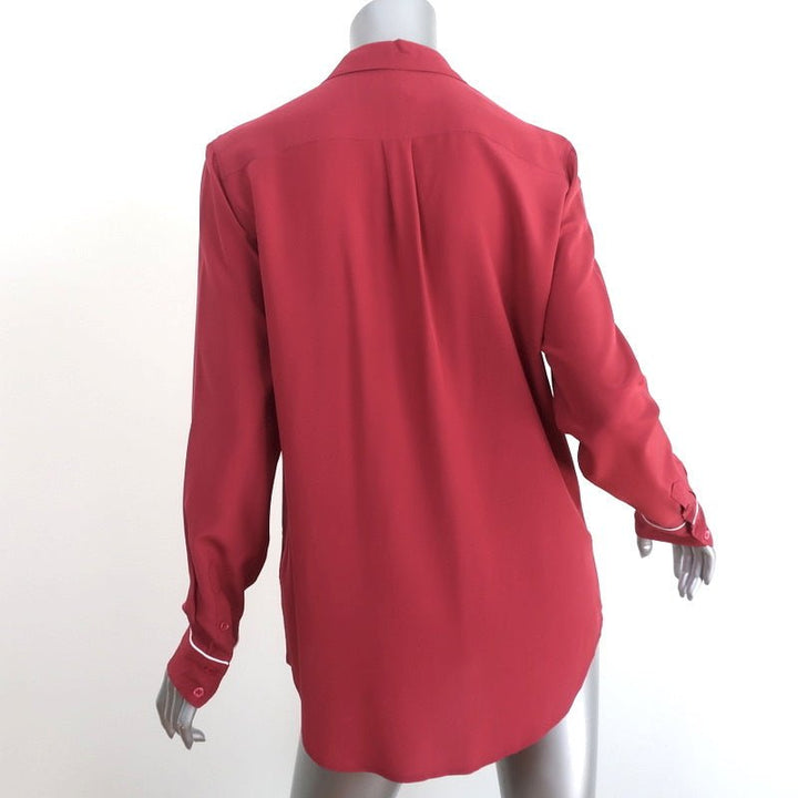 Equipment Shirt Keira Pinot Noir Piped Silk Size Medium Long Sleeve Blouse - Celebrity Owned