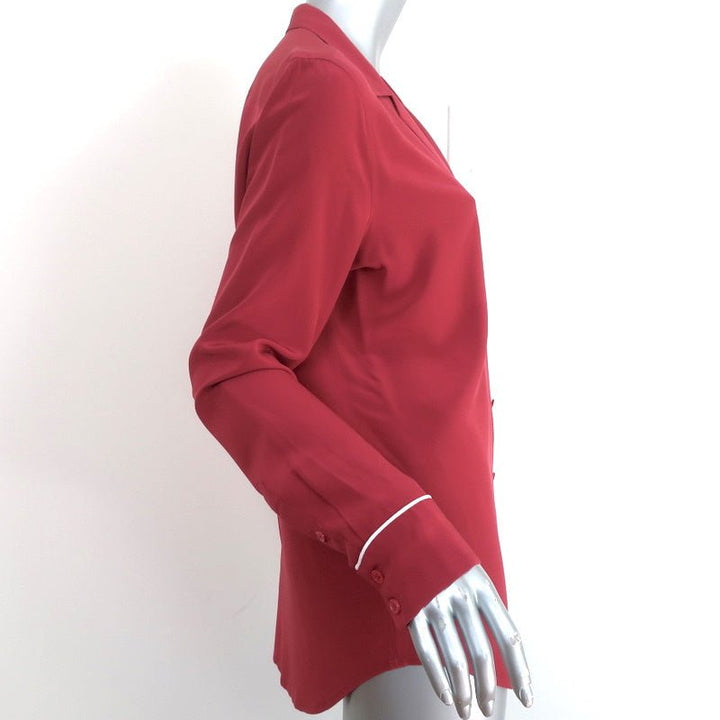 Equipment Shirt Keira Pinot Noir Piped Silk Size Medium Long Sleeve Blouse - Celebrity Owned