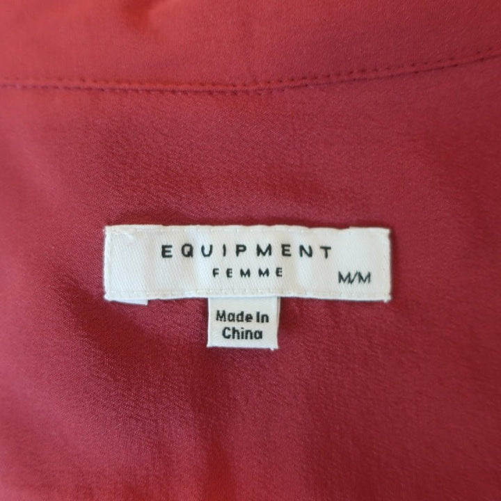 Equipment Shirt Keira Pinot Noir Piped Silk Size Medium Long Sleeve Blouse - Celebrity Owned