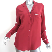 Equipment Shirt Keira Pinot Noir Piped Silk Size Medium Long Sleeve Blouse - Celebrity Owned