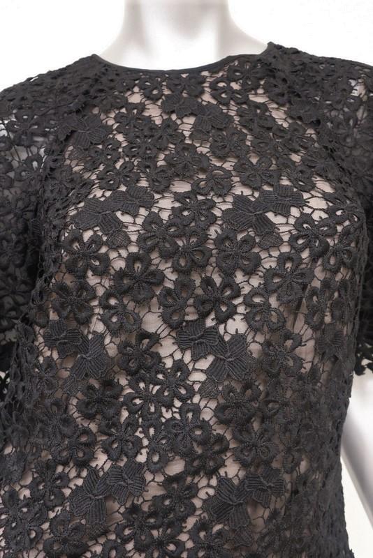 Erdem Dress Aliya Black Floral Lace Size US 4 Short Sleeve Mini Shift - Celebrity Owned