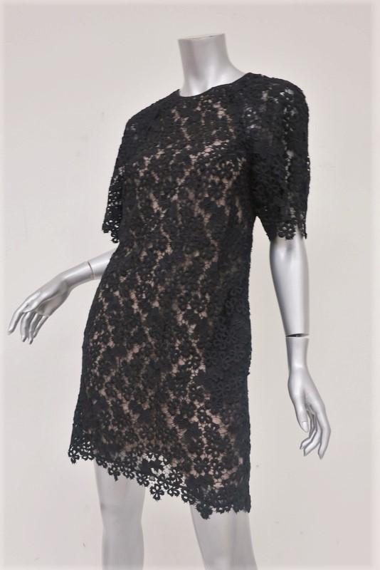Erdem Dress Aliya Black Floral Lace Size US 4 Short Sleeve Mini Shift - Celebrity Owned