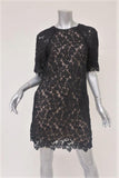 Erdem Dress Aliya Black Floral Lace Size US 4 Short Sleeve Mini Shift - Celebrity Owned