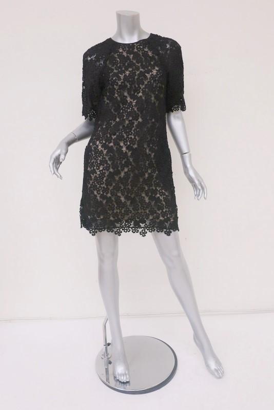 Erdem Dress Aliya Black Floral Lace Size US 4 Short Sleeve Mini