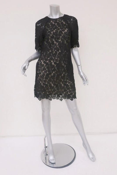 Erdem Dress Aliya Black Floral Lace Size US 4 Short Sleeve Mini Shift - Celebrity Owned