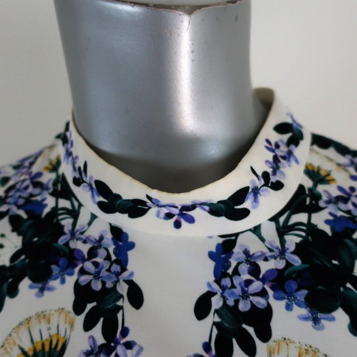 Erdem Dress Nena White Floral Print Cotton-Blend Size 8 Sleeveless Flounce Hem - Celebrity Owned
