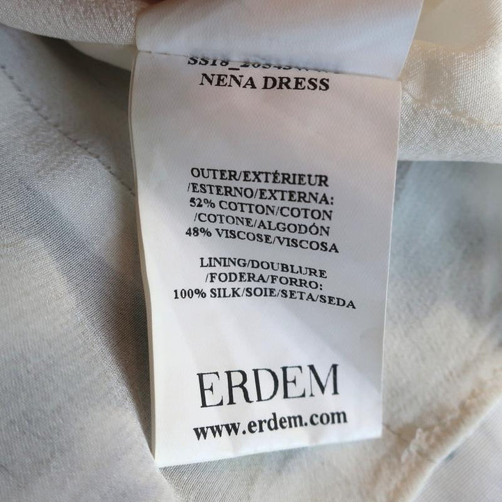 Erdem Dress Nena White Floral Print Cotton-Blend Size 8 Sleeveless Flounce Hem - Celebrity Owned