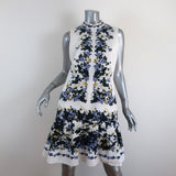 Erdem Dress Nena White Floral Print Cotton-Blend Size 8 Sleeveless Flounce Hem - Celebrity Owned