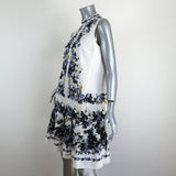Erdem Dress Nena White Floral Print Cotton-Blend Size 8 Sleeveless Flounce Hem - Celebrity Owned