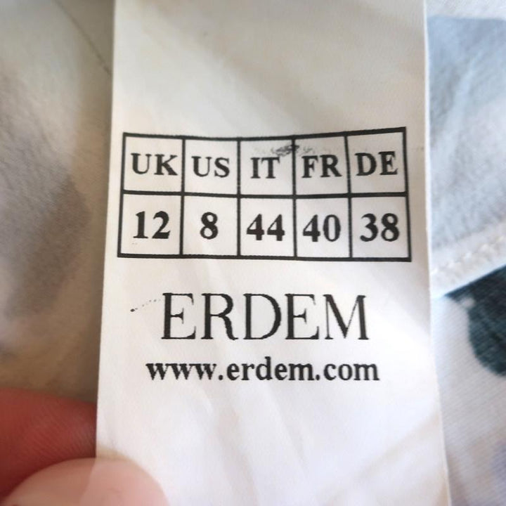 Erdem Dress Nena White Floral Print Cotton-Blend Size 8 Sleeveless Flounce Hem - Celebrity Owned