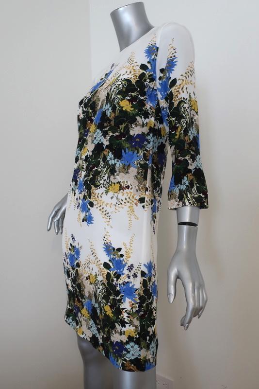Erdem Emma Mini Shift Dress White/Multi Floral Print Silk Size 8 US 4 - Celebrity Owned
