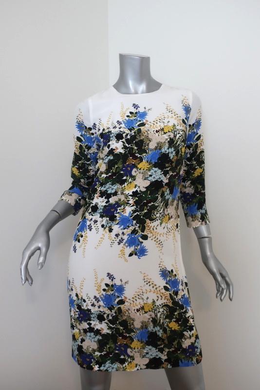 Erdem Emma Mini Shift Dress White/Multi Floral Print Silk Size 8 US 4 - Celebrity Owned
