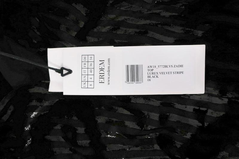 Erdem Top Zadie Black Striped Velvet Size US 4 Cutout Neck Blouse NEW - Celebrity Owned