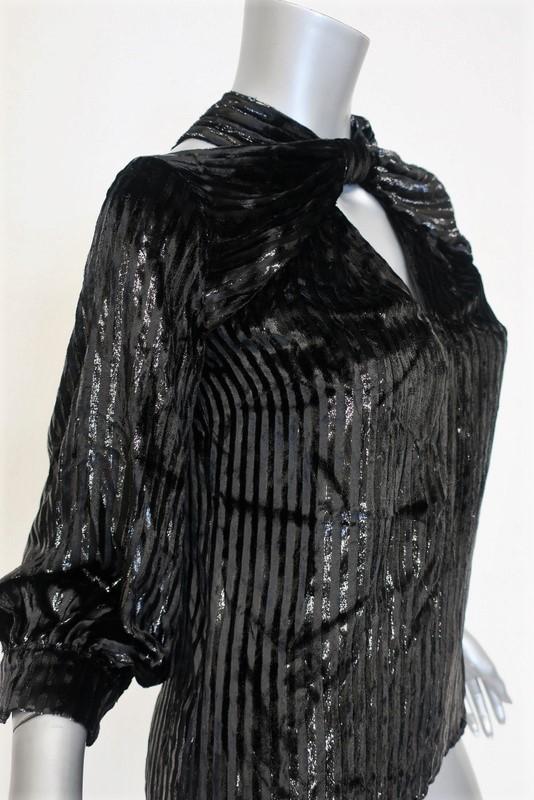 Erdem Top Zadie Black Striped Velvet Size US 4 Cutout Neck Blouse NEW - Celebrity Owned