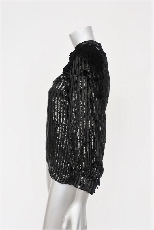 Erdem Top Zadie Black Striped Velvet Size US 4 Cutout Neck Blouse NEW - Celebrity Owned