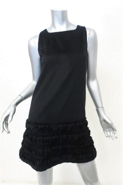 Ermanno Scervino Dress Black Angora Size 38 Sleeveless Ruffle-Trim Shift - Celebrity Owned