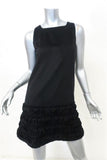 Ermanno Scervino Dress Black Angora Size 38 Sleeveless Ruffle-Trim Shift - Celebrity Owned