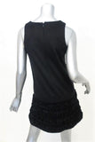 Ermanno Scervino Dress Black Angora Size 38 Sleeveless Ruffle-Trim Shift - Celebrity Owned