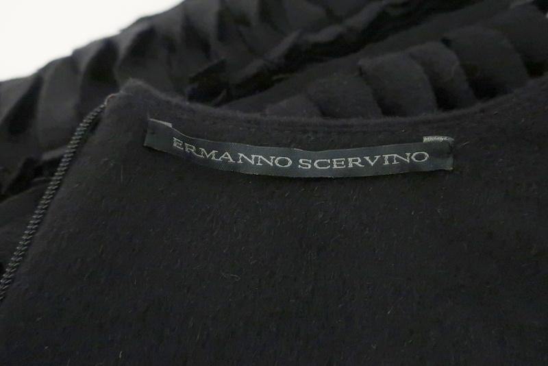 Ermanno Scervino Dress Black Angora Size 38 Sleeveless Ruffle-Trim Shift - Celebrity Owned